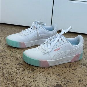 Puma White Sneakers with Mint and Pink Accent